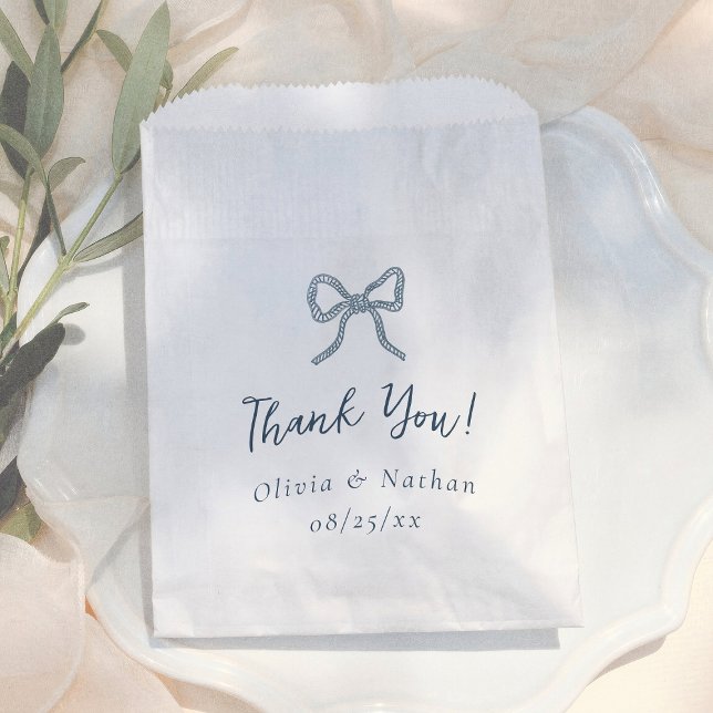 Whimsical Bow Retro Blue Simple Wedding Thank You Favor Bag (Creator Uploaded)