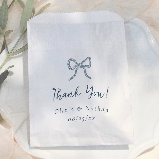 Whimsical Bow Retro Blue Simple Wedding Thank You Favor Bag (Creator Uploaded)