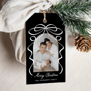 Whimsical Bow Ribbon Black Arch Photo Christmas Gift Tags