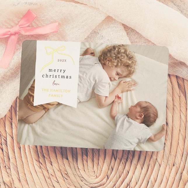 Whimsical Bow | Ribbon Hand Drawn Christmas Photo Foil Holiday Card (Creator Uploaded)