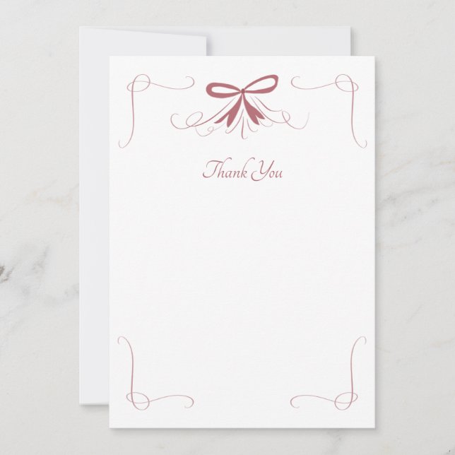 Whimsical Bow Ribbon Thank You Cards (Front)