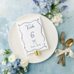 Whimsical Bow & Ribbons French Blue Wedding Table Number<br><div class="desc">French Blue Whimsical Wedding Table Number,  with a hand drawn bow and wavy ribbon frame and handwriting style font. Personalize with names.</div>