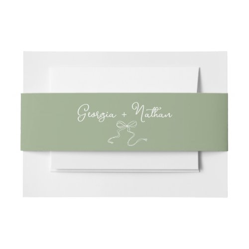 Whimsical Bow Sage Green Invitation Belly Band