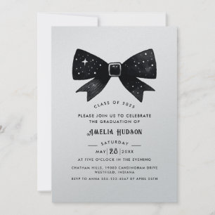 Whimsical Bow Silver Shimmer Graduation Party Invitation