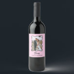 Whimsical Bow | Wavy Blush Pink and Black Photo Wine Label<br><div class="desc">These adorable wine labels feature your favorite photo in a trendy,  black wavy frame with a whimsical bow,  on a chic blush pink background. Modern script says "Cheers." Perfect for any special occasion from the Christmas holidays to a bridal shower or New Year's Eve.</div>