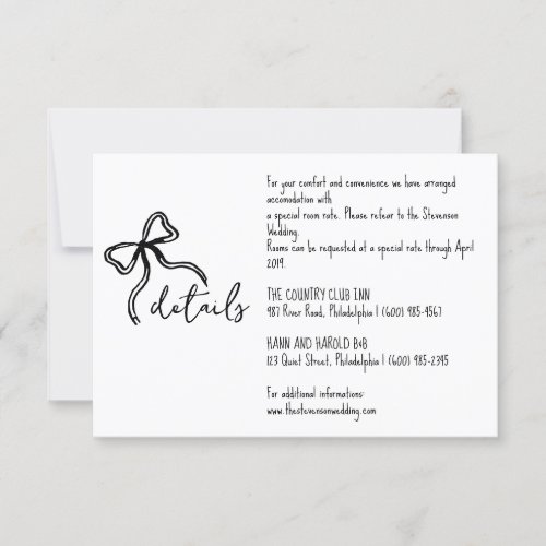 whimsical Bow Wedding Details card