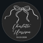 Whimsical Bow Wedding Sticker<br><div class="desc">A simple handwritten script modern bow,  doodle wedding sticker. For a simple,  minimalist,  casual,  fun,  wedding stationery style. white typography on black. A relaxed casual wedding doodle style whimsicalcore style with a hand drawn vibe.</div>