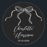 Whimsical Bow Wedding Sticker<br><div class="desc">A simple handwritten script modern bow,  doodle wedding sticker. For a simple,  minimalist,  casual,  fun,  wedding stationery style. white typography on black. A relaxed casual wedding doodle style whimsicalcore style with a hand drawn vibe.</div>