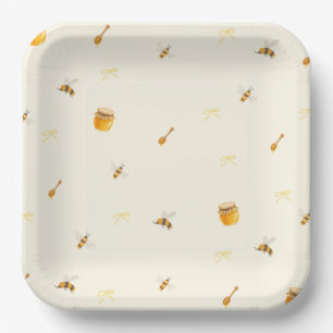 Whimsical Bow Yellow Honey Bee Baby Shower Paper Plates