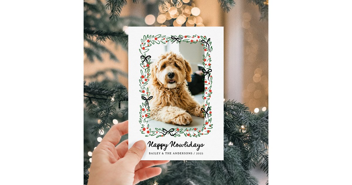 Whimsical Bows | Cute Happy Howlidays from the Dog Holiday Card | Zazzle