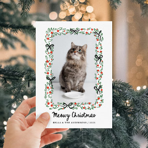 Whimsical Bows Cute Meowy Christmas from the Cat Holiday Card