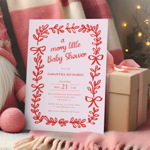 Whimsical bows red pink Merry little baby shower Invitation