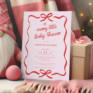 Whimsical bows red pink Merry little baby shower Invitation