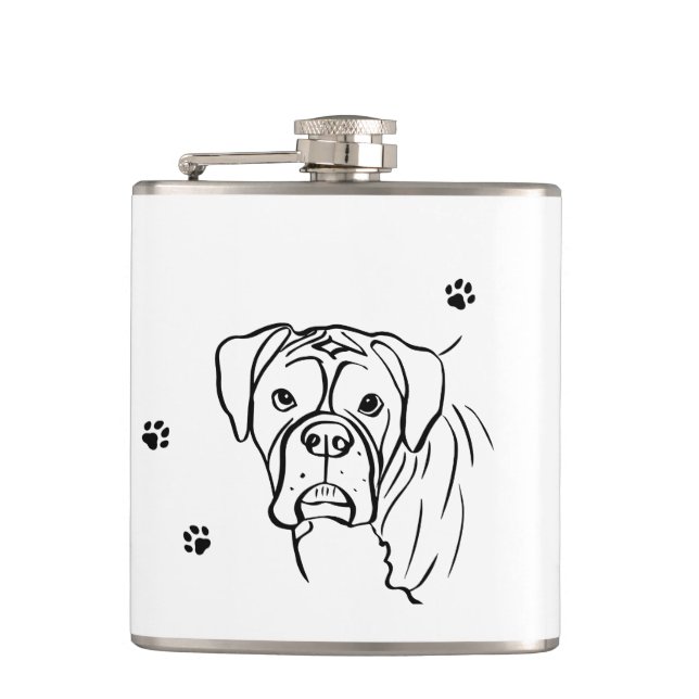 Whimsical Boxer: Editable Text Line Art Flask (Front)