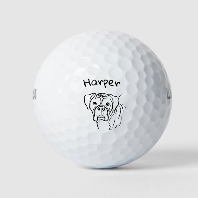 Whimsical Boxer: Editable Text Line Art Golf Balls (Front)