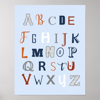 Whimsical Boy Alphabet Nursery Art Poster by Personalizedbydiane at Zazzle