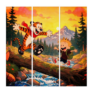 Whimsical Boy and Tiger Wilderness Adventure Art