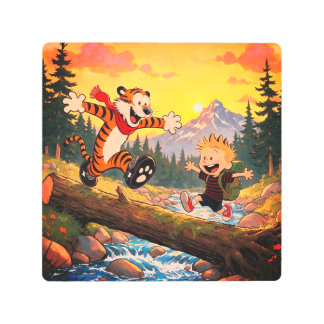 Whimsical Boy and Tiger Wilderness Adventure Art