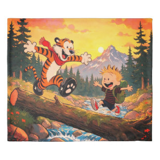 Whimsical Boy and Tiger Wilderness Adventure Art Duvet Cover