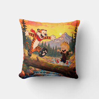 Whimsical Boy and Tiger Wilderness Adventure Art Throw Pillow