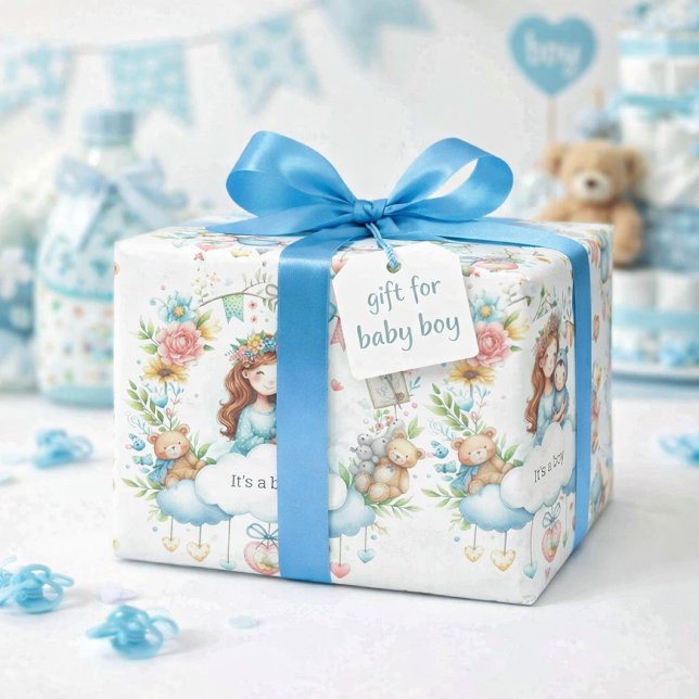 Whimsical Boy Baby Shower Pattern Wrapping Paper (Creator Uploaded)