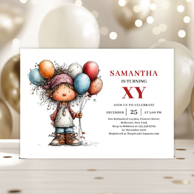 Whimsical Boy Birthday Colorful invitation (Whimsical Girl Birthday Colorful invitation)