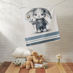 Whimsical Boy Bunny Baby Blanket