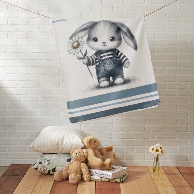 Whimsical Boy Bunny Baby Blanket (In Situ)
