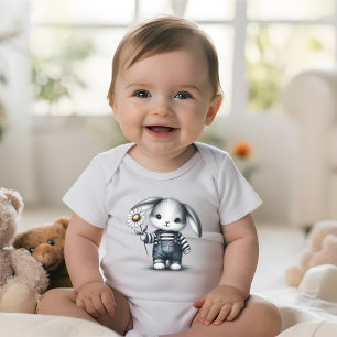 Whimsical Boy Bunny  Baby Bodysuit