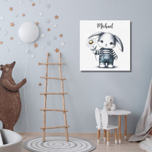 Whimsical Boy Bunny With Name Canvas Print