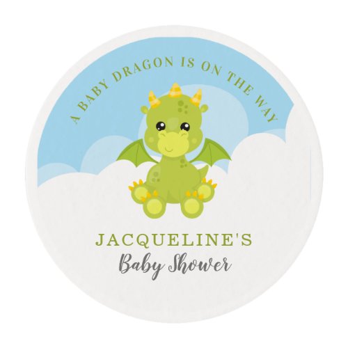 Whimsical Boy Dragon Baby Shower Edible Frosting Rounds