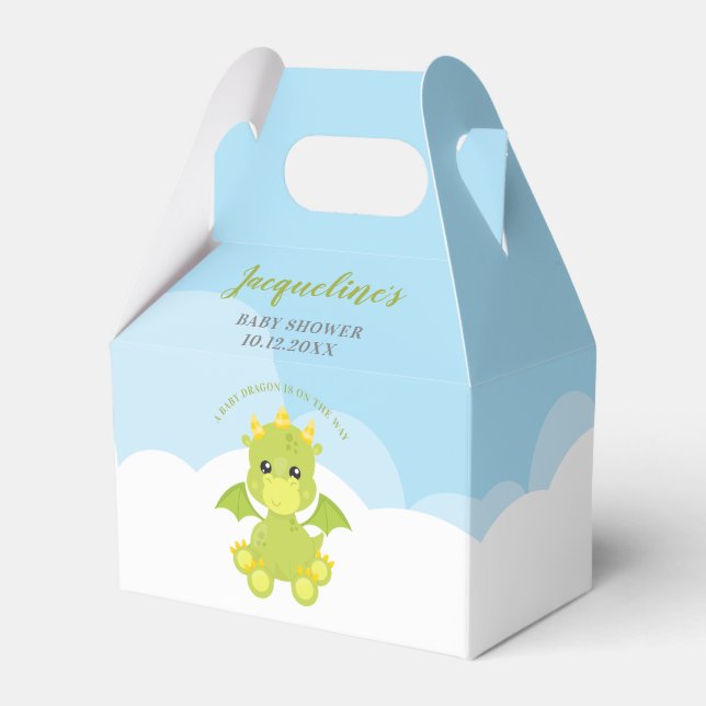 Whimsical Boy Dragon Baby Shower Favor Boxes (Front Side)