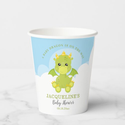 Whimsical Boy Dragon Baby Shower Paper Cups