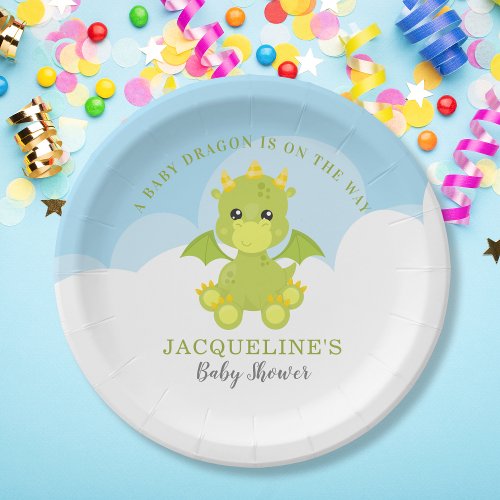 Whimsical Boy Dragon Baby Shower Paper Plates