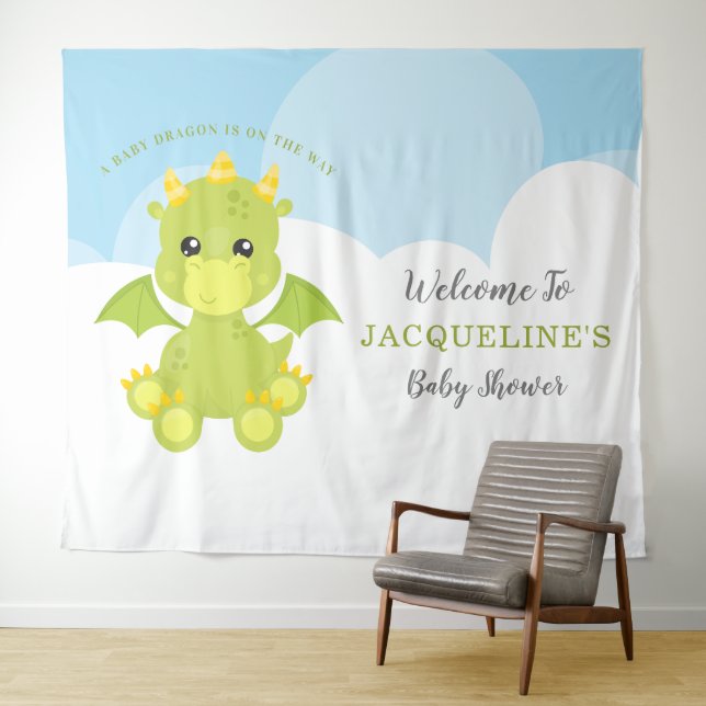 Whimsical Boy Dragon Baby Shower  Tapestry (In Situ (Horizontal))
