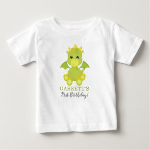 Whimsical Boy Dragon First Birthday Baby T-Shirt
