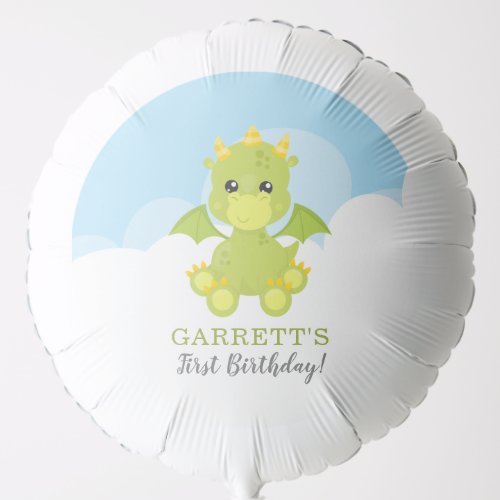 Whimsical Boy Dragon First Birthday Balloon