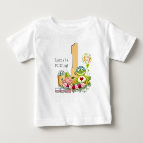 Whimsical Boy Frog  Personalized Birthday Baby T_ Baby T_Shirt