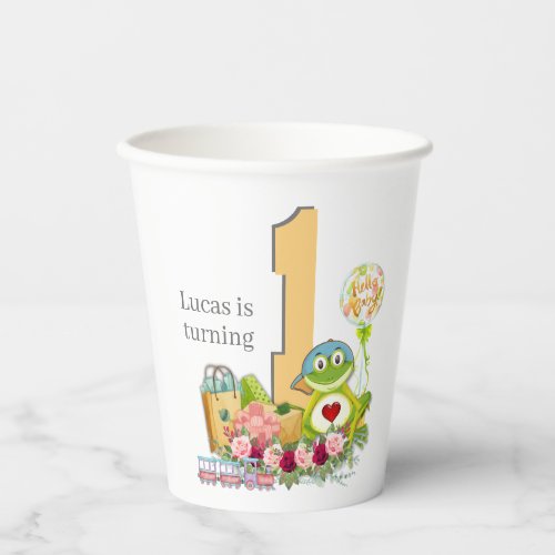 Whimsical Boy Frog  Personalized Birthday Paper Cups