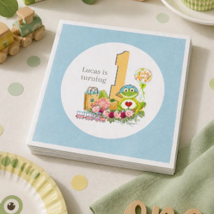 Whimsical Boy Frog Personalized Birthday Paper Napkins