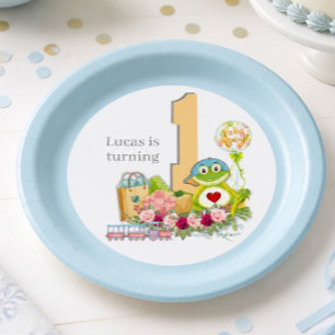 Whimsical Boy Frog Personalized Birthday Paper Plates