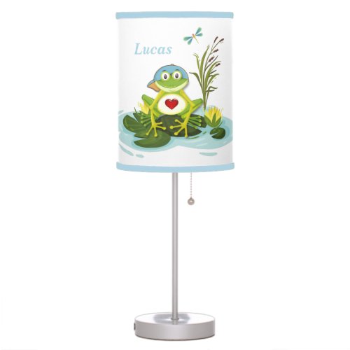 Whimsical Boy Frog  Personalized Tall Table Lamp