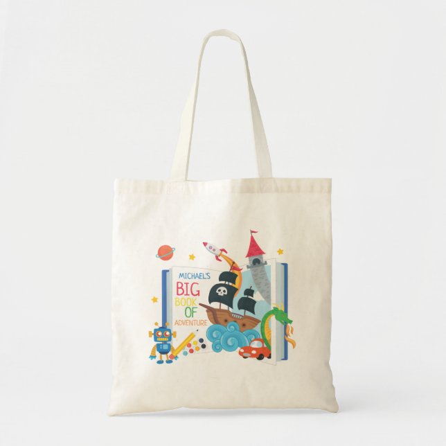 Whimsical Boy Library Book Tote Bag (Front)