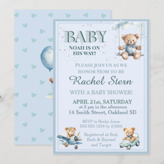 Whimsical Boy Teddy Bear Baby Shower Invitation