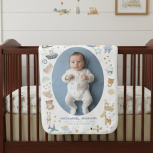 Whimsical Boy Watercolor Doodle Name Baby Blanket