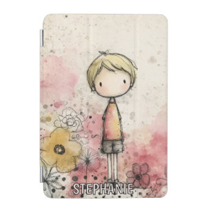 Whimsical Boy Watercolor with Floral Accents (2) iPad Mini Cover