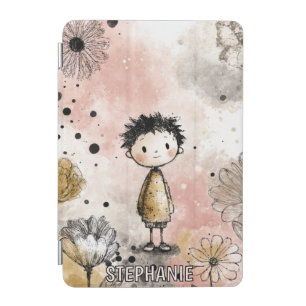 Whimsical Boy Watercolor with Floral Accents (3) iPad Mini Cover