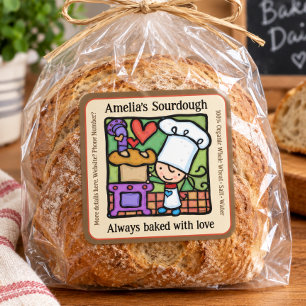 Whimsical Bread Baking Cute Baker Girl Square Sticker