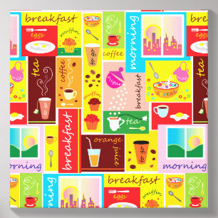 Whimsical Breakfast Pattern Canvas Photo Tile