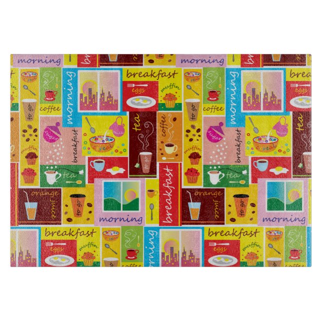 Whimsical Breakfast Pattern Cutting Board (Front)